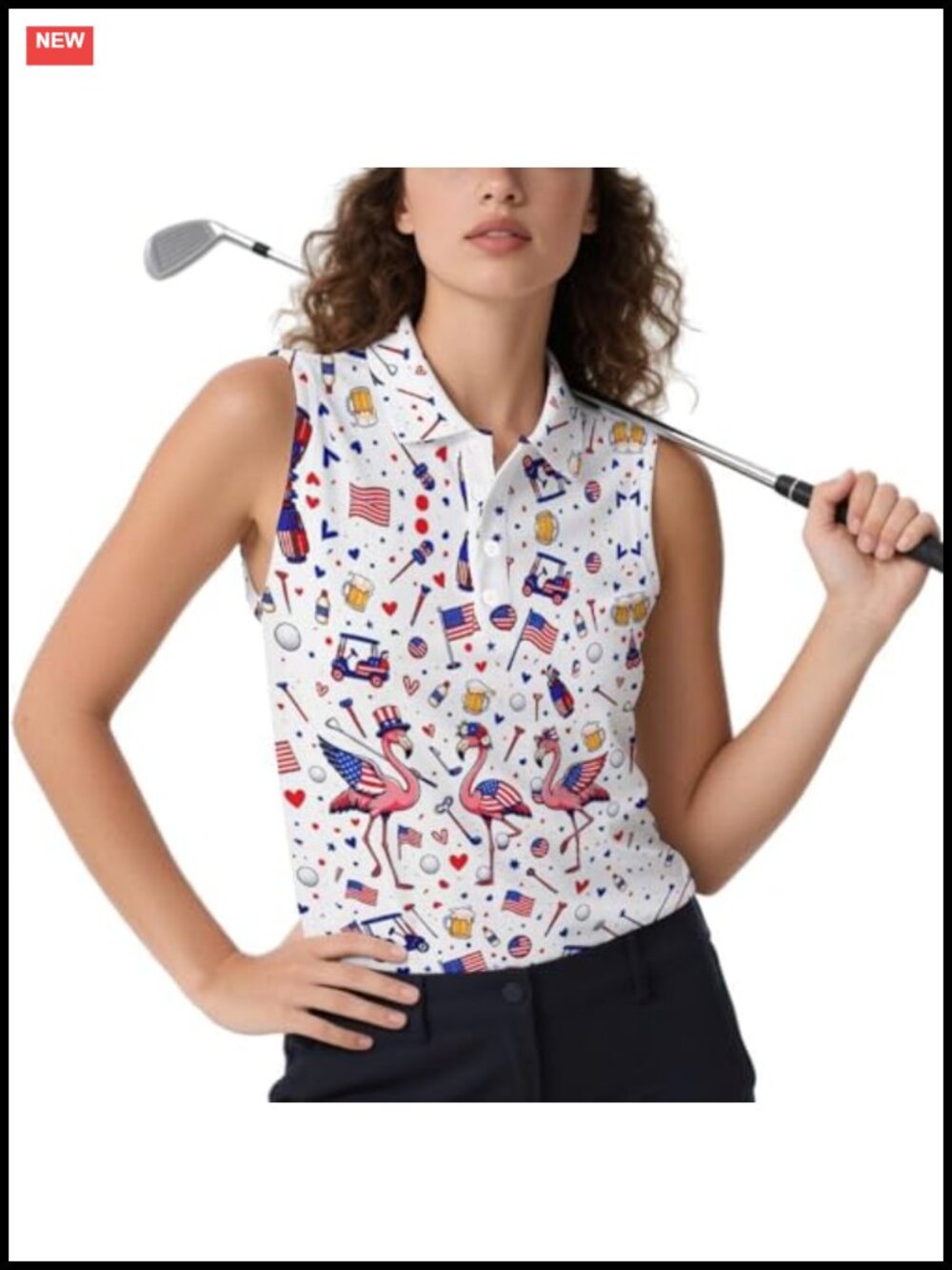 Women's Sleeveless Polo Golf Shirt Funny Flamingo Tank Top Athletic Tennis - Picture 4 of 6